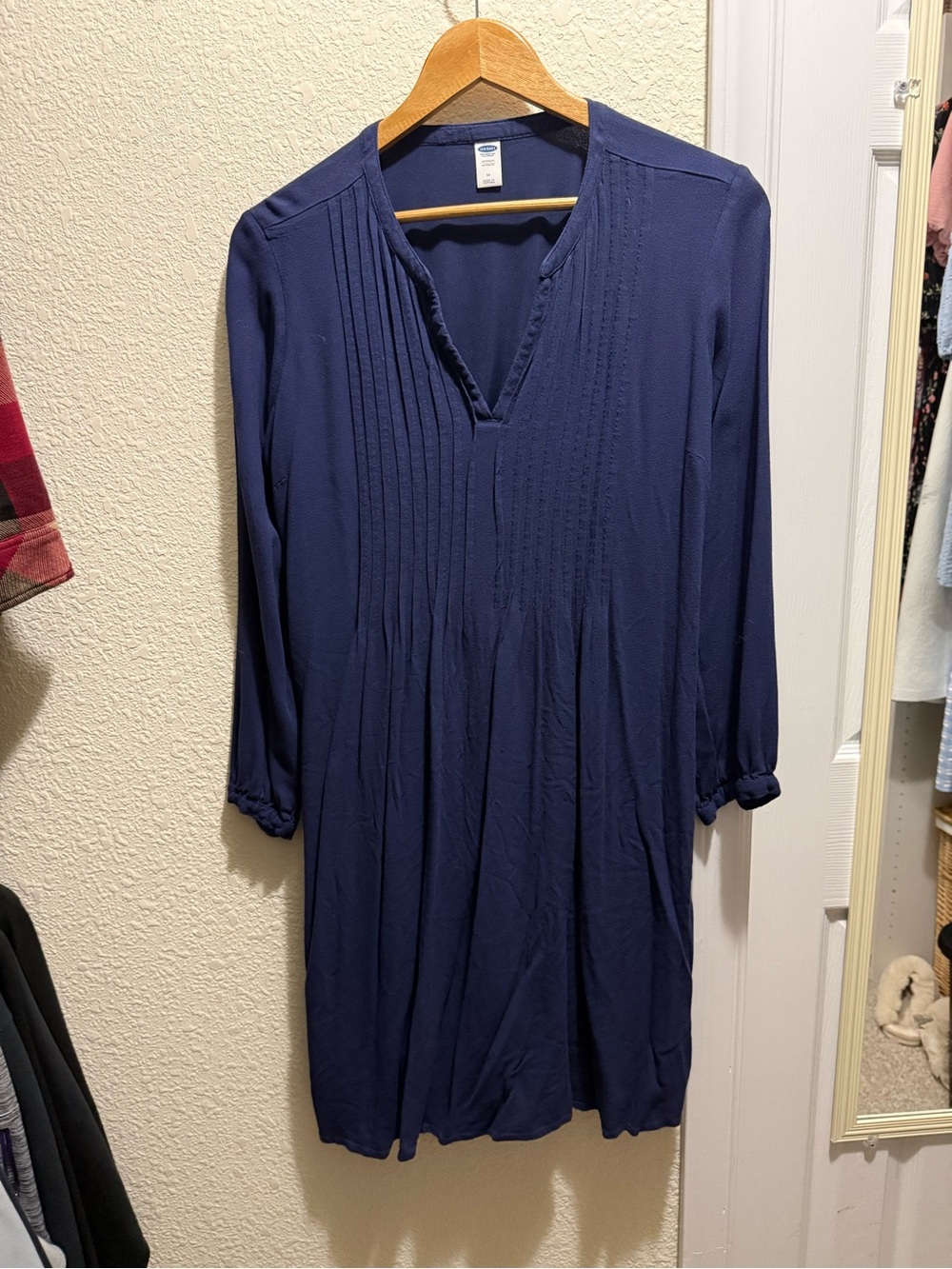 Cottagecore Navy Blue V-Neck Tunic Dress